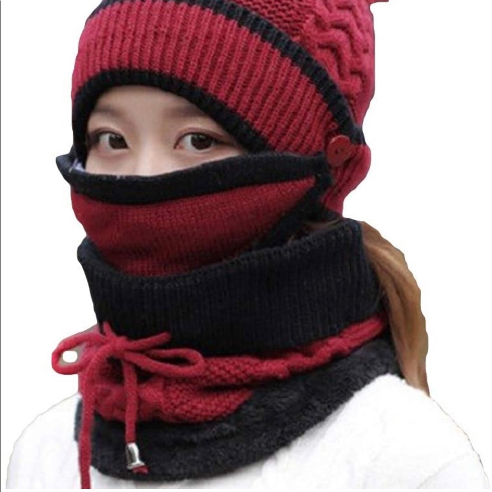 Women knitted hat, scarf and mask